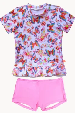 Rashies & Sunsuits|Salty Ink Girls Miss Aloha Suntop Set Blue/Natural