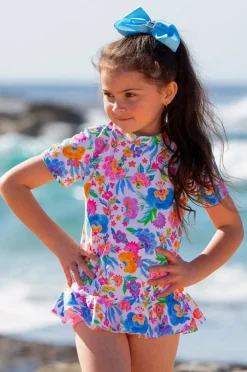 Rashies & Sunsuits|Salty Ink Girls Miss Leilani Short Sleeve Suntop Set Blue/Natural
