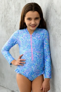 Rashies & Sunsuits|Salty Ink Girls Miss Mystical Long Sleeve Sunsuit Blue/Pink