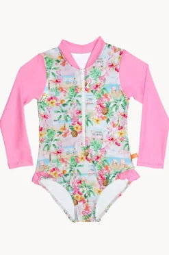 Rashies & Sunsuits|Salty Ink Girls Miss Vacay Long Sleeve Sunsuit Pink/multi