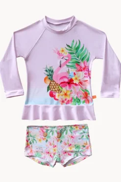 Rashies & Sunsuits|Salty Ink Girls Miss Vacay Long Sleeve Suntop Set Pink/multi