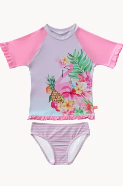 Rashies & Sunsuits|Salty Ink Girls Miss Vacay Short Sleeve Suntop Set Pink/multi