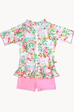 Rashies & Sunsuits|Salty Ink Girls Miss Vacay Short Sleeve Sunsuit Pink/multi