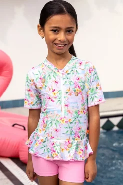 Rashies & Sunsuits|Salty Ink Girls Miss Vacay Short Sleeve Sunsuit Pink/multi