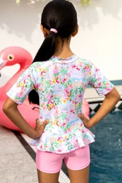 Rashies & Sunsuits|Salty Ink Girls Miss Vacay Short Sleeve Sunsuit Pink/multi