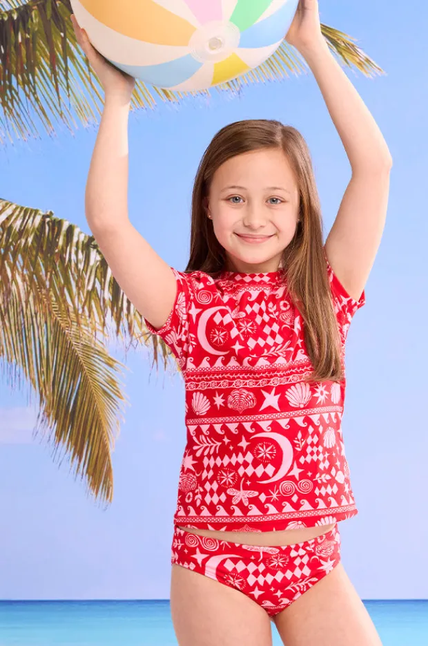 Rashies & Sunsuits|Seafolly Girls Girls Mykonos Suntop Set Red/Pink