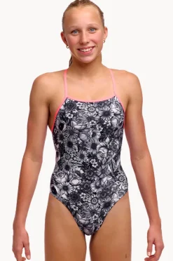 One Pieces|Funkita Girls Nights Rose Tie Me Tight One Piece Black/white