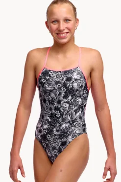 One Pieces|Funkita Girls Nights Rose Tie Me Tight One Piece Black/white