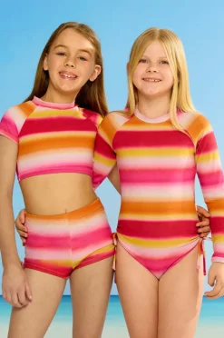 Rashies & Sunsuits|Seafolly Girls Girls Ombre Crop Suntop Set Orange/Pink