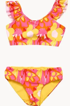 Bikini Sets|Snapper Rock Girls Pop Of Sunshine Frill Crop Set Red/Yellow