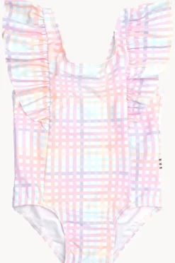 One Pieces|Huxbaby Girls Check Frill One Piece Rainbow