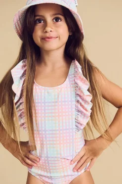 One Pieces|Huxbaby Girls Check Frill One Piece Rainbow