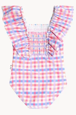 One Pieces|Swimwear|Huxbaby Girls Rainbow Check Shirred Frill One Piece Multi