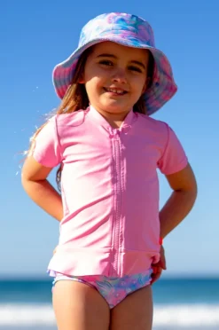Rashies & Sunsuits|Salty Ink Girls Short Sleeve Zip Suntop Candy