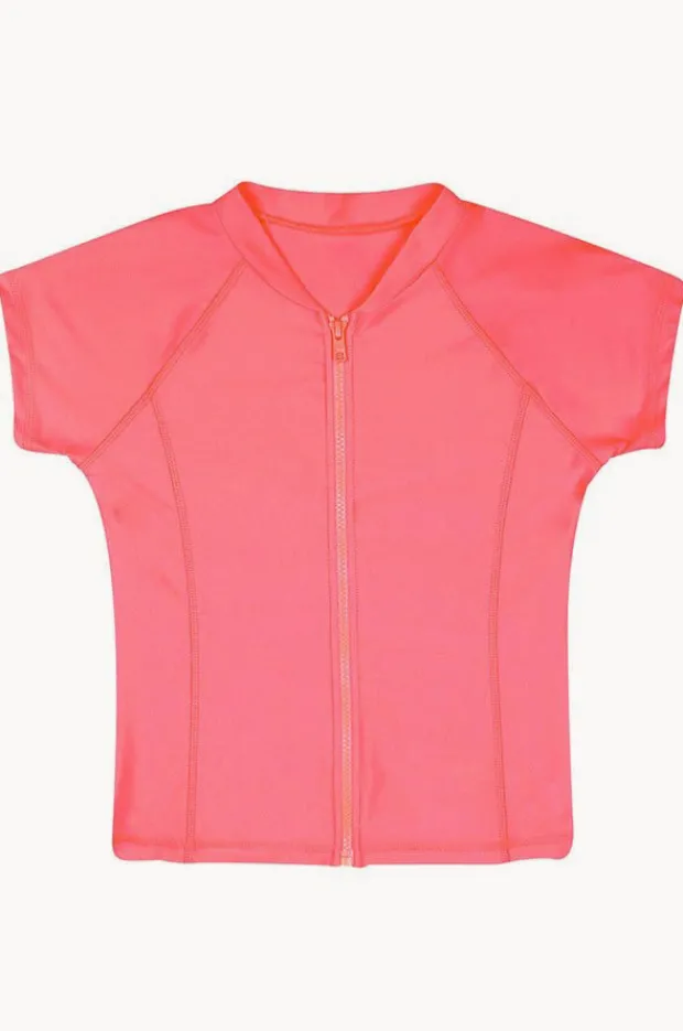 Rashies & Sunsuits|Salty Ink Girls Short Sleeve Zip Suntop Peach