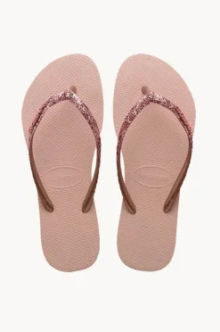 Footwear|Havaianas Girls Slim Metal Glitter Logo Thong Ballet