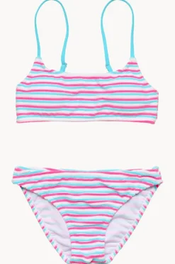 Bikini Sets|Snapper Rock Girls Sorbet Stripe Crop Set Blue/Pink