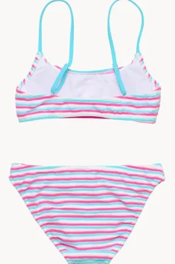 Bikini Sets|Snapper Rock Girls Sorbet Stripe Crop Set Blue/Pink