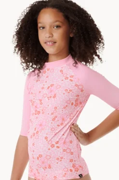 Rashies & Sunsuits|Rip Curl Girls Summer Sol Short Sleeve Suntop Taffy pink