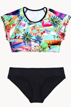 Rashies & Sunsuits|Salty Ink Girls Summer Vacay Crop Suntop Set Black/multi