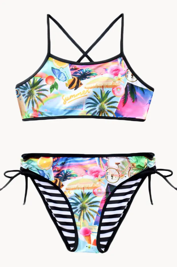 Bikini Sets|Salty Ink Girls Summer Vacay Reversible Crop Set Multi