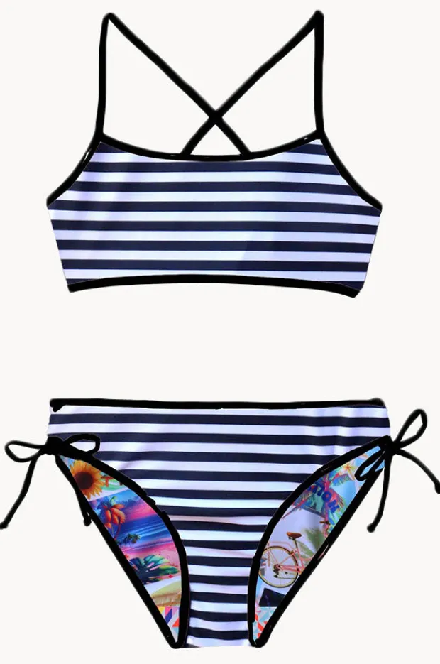 Bikini Sets|Salty Ink Girls Summer Vacay Reversible Crop Set Multi