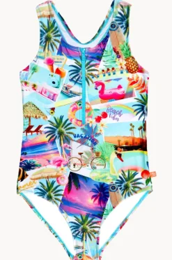 One Pieces|Salty Ink Girls Summer Vacay Zip One Piece Multi