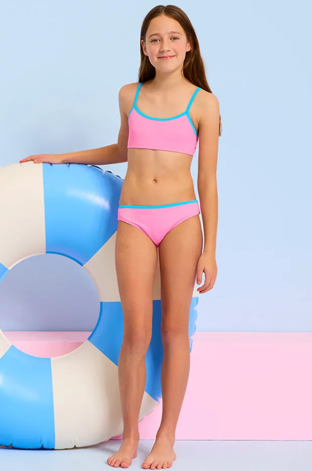 Bikini Sets|Seafolly Girls Girls Textured Contrast Crop Set Flamingo