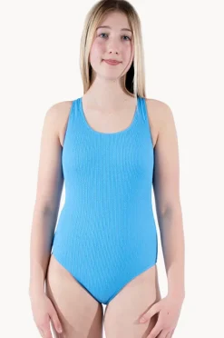 One Pieces|Base Swim Girls Textured Cross Back One Piece Azure