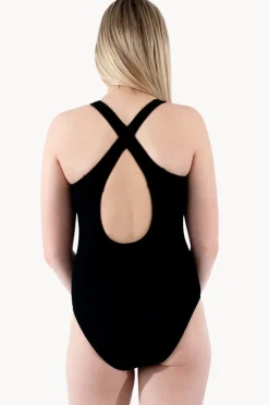 One Pieces|Base Swim Girls Textured Cross Back One Piece Black