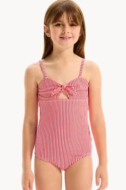 One Pieces|Seafolly Girls Girls Textured Stripe Tie Front One Piece Chilli Red