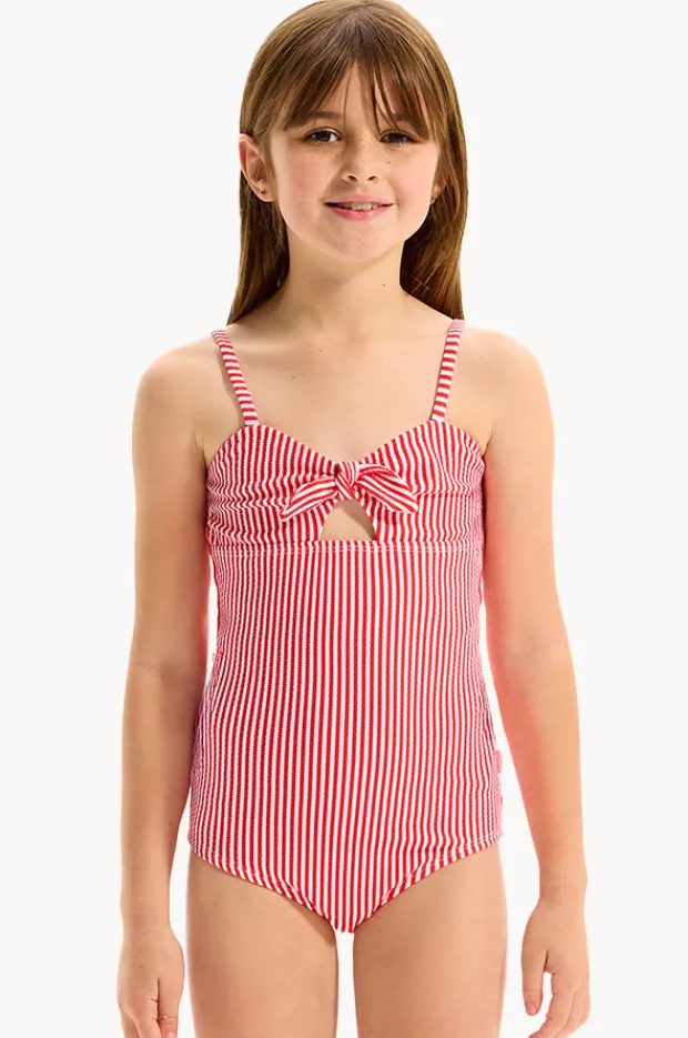 One Pieces|Seafolly Girls Girls Textured Stripe Tie Front One Piece Chilli Red