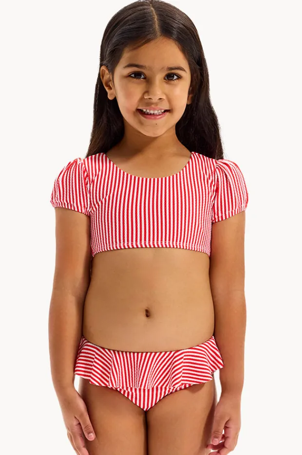Bikini Sets|Seafolly Girls Girls Textured Stripe Tie Crop Set Chilli Red