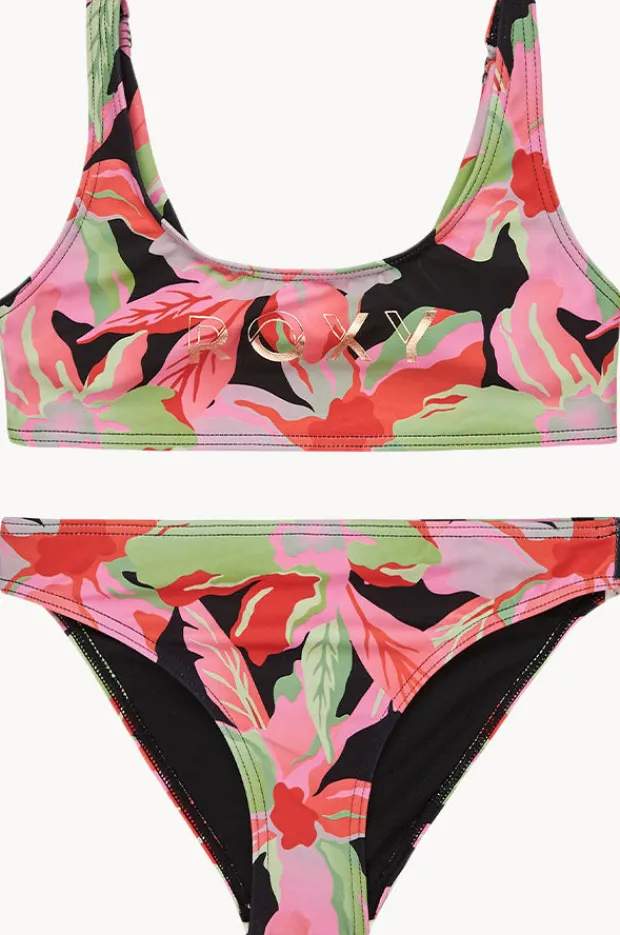 Bikini Sets|Roxy Girls The Moves Floral Active Bralette Set Black/Multi