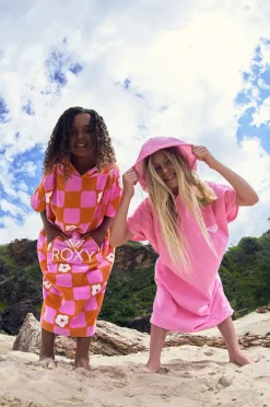 Towel Robes & Ponchos|Towel Robes & Ponchos|Roxy Girls Tic Tac Fleur Stay Magical Hooded Towel Tangerine
