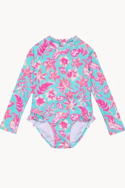 Rashies & Sunsuits|Snapper Rock Girls Tropical Glow Sunsuit Blue/Pink