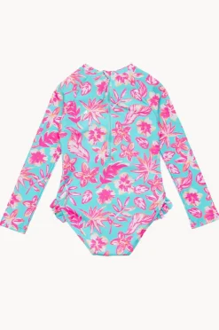 Rashies & Sunsuits|Snapper Rock Girls Tropical Glow Sunsuit Blue/Pink