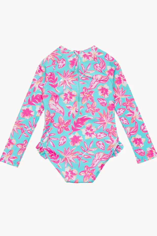 Rashies & Sunsuits|Snapper Rock Girls Tropical Glow Sunsuit Blue/Pink