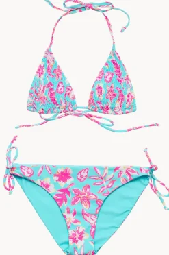 Bikini Sets|Snapper Rock Girls Tropical Glow Tri Set Blue/Pink