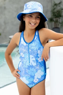 Hats|Salty Ink Girls Tropicana Bucket Hat Blue