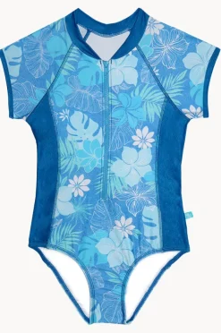 Rashies & Sunsuits|Salty Ink Girls Tropicana Short Sleeve Sunsuit Blue