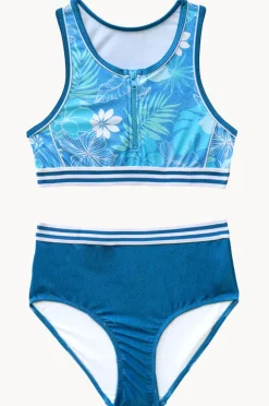 Bikini Sets|Salty Ink Girls Tropicana Zip Crop Set Blue