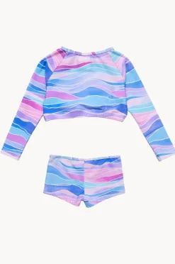 Rashies & Sunsuits|Snapper Rock Girls Water Hues Crop Suntop Set Blue/Purple