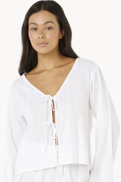 Tops|Rip Curl Haze Tie Front Long Sleeve Top WHITE