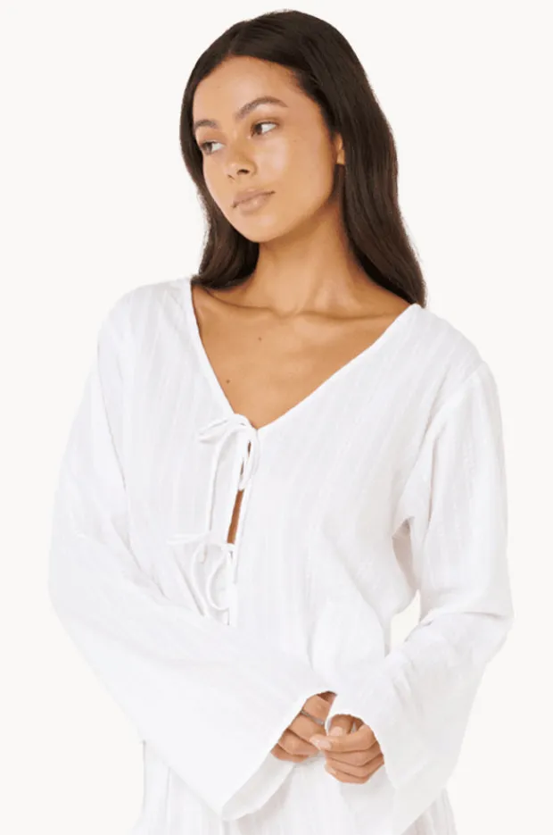 Tops|Rip Curl Haze Tie Front Long Sleeve Top WHITE