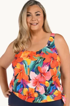 Tankini Tops|Maxine Hibiscus Honey Blouson Tankini Separate + Multi