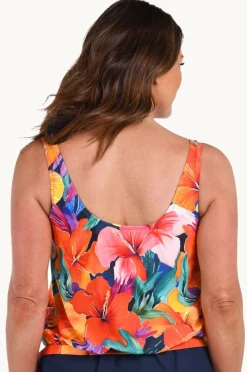 Tankini Tops|Maxine Hibiscus Honey Blouson Tankini Separate Multi