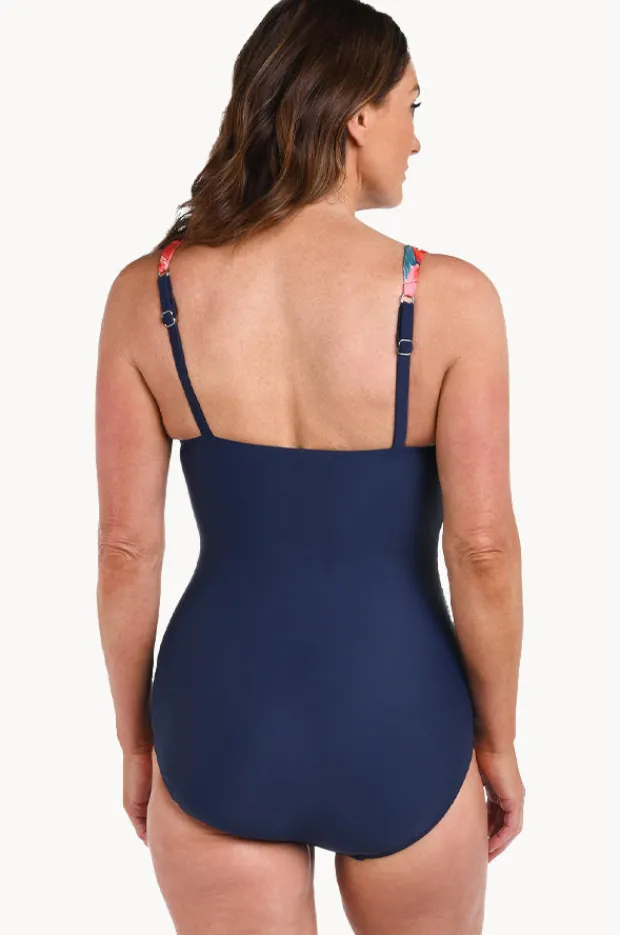 One Pieces|Maxine Hibiscus Honey Wrap Front One Piece Navy/Multi