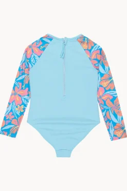 Rashies & Sunsuits|Roxy Hibiscus Hugs Long Sleeve Sunsuit Blue/Orange