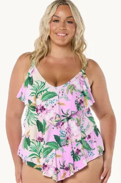 Tankini Tops|Capriosca Honolulu Tiered Frill Tankini Separate Purple/green
